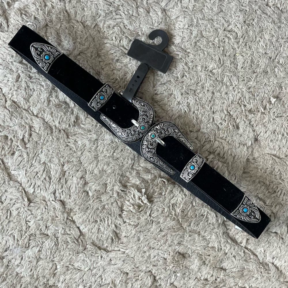 Black Suede Double Buckle Belt